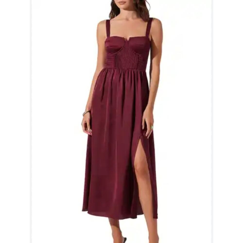 ASTR the Black Label Womens Burgundy Corset Sea,ed Ribbed Midi Dress